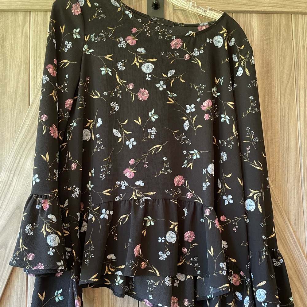 GIBSON Asymmetrical Floral Blouse, Size Small